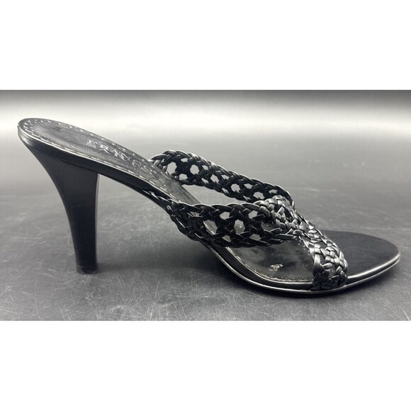 Franco Sarto Sandal Womens 8.5M Black Leather Slide On Open Toe Heel Sandal - Picture 11 of 16